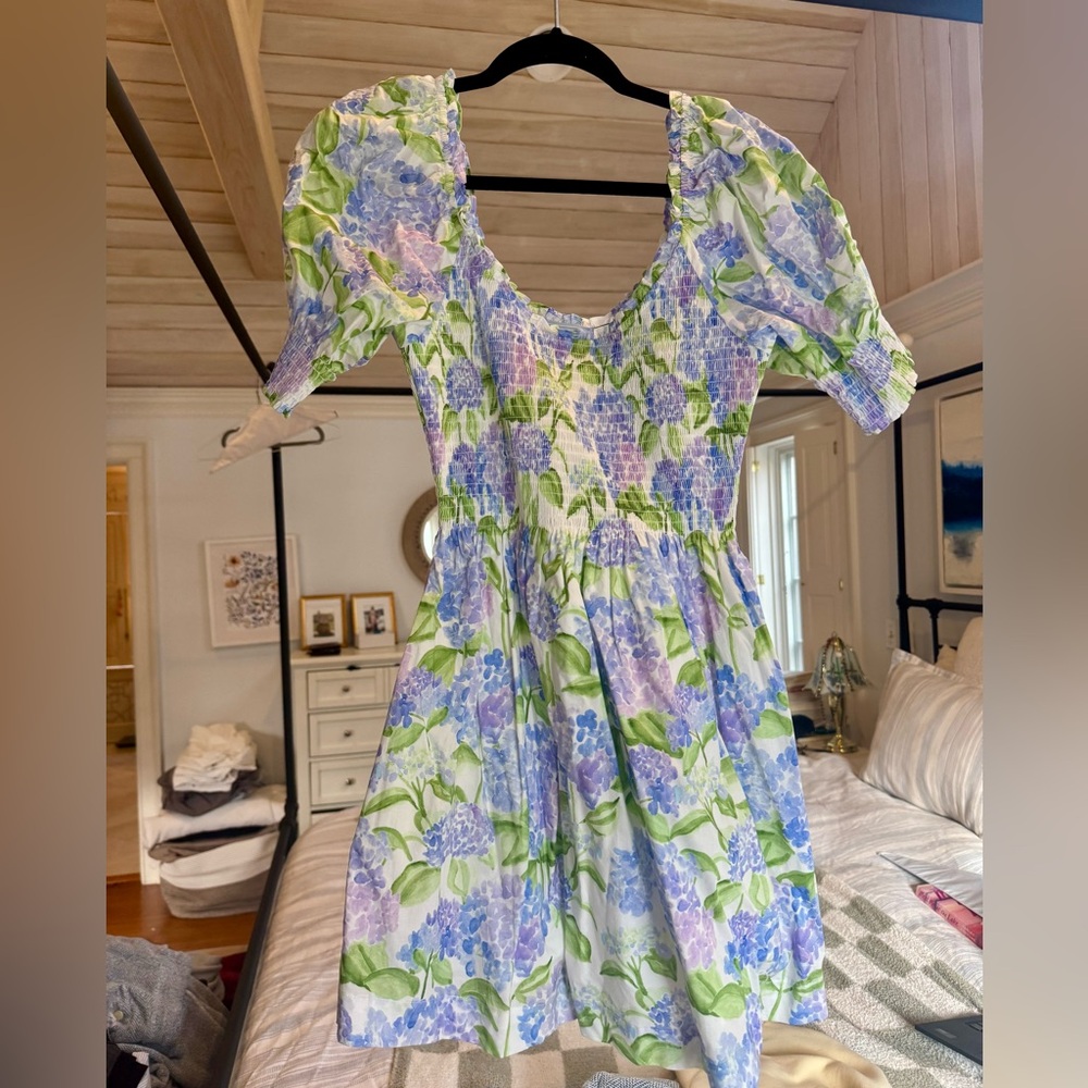Hill House Blue and Green Floral Mini Dress